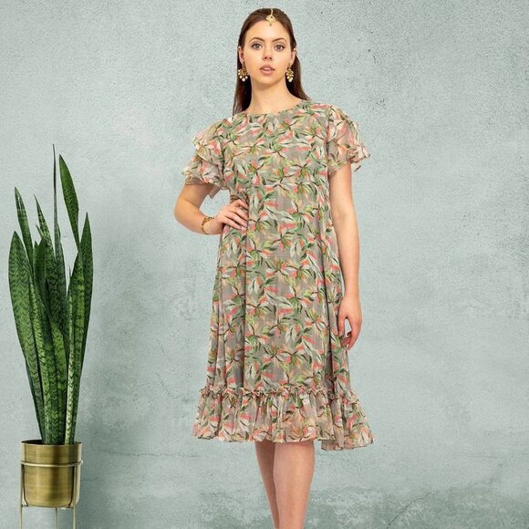 Green Printed Dress | Harmony Hues Collection | Muvvas Boutique - Picture 1 of 5